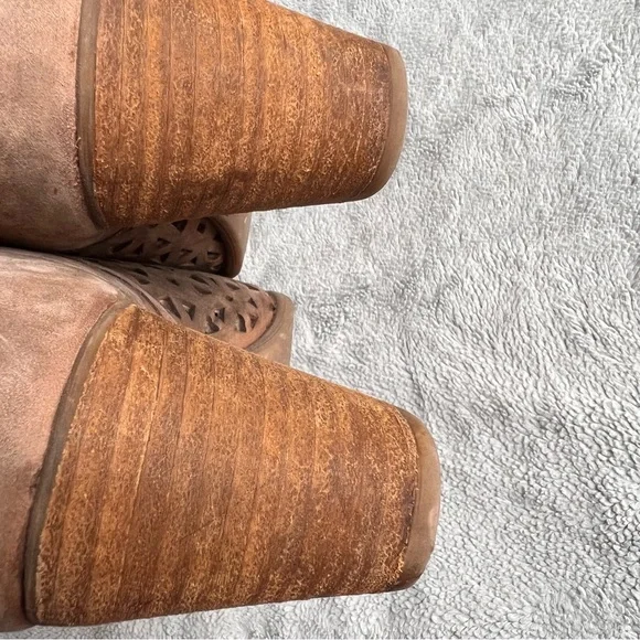 Musse & Cloud Athena Leather Laser Cut Western Ankle Boot Booties Tan Brown 10 - Picture 9 of 17